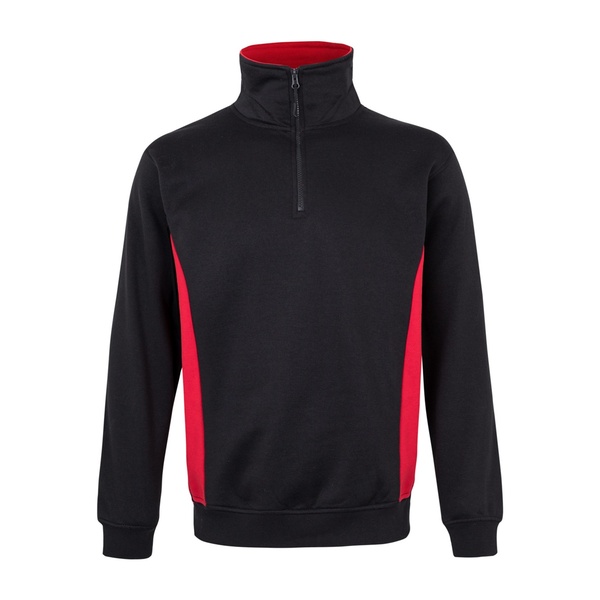 Sweat de travail bicolore col montant zippé Velilla noir rouge vue de face