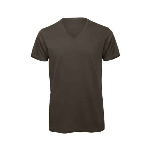 T-shirt de travail homme col V en coton bio Inspire BC044 B&C khaki vue de face