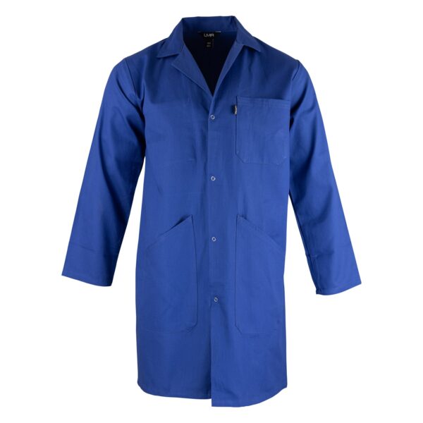 Blouse de travail homme boutonnée LMA bleu roi vue de face