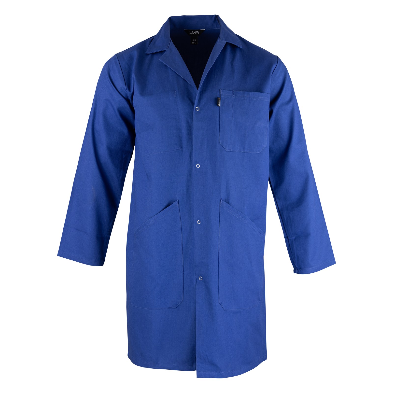 Blouse de travail homme boutonnée LMA bleu roi vue de face