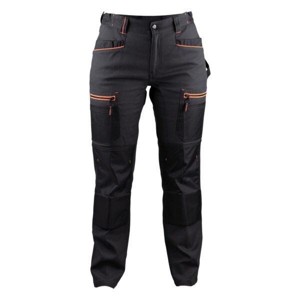 Pantalon de travail femme stretch avec poches genouillères LMA gris foncé / noir vue de face