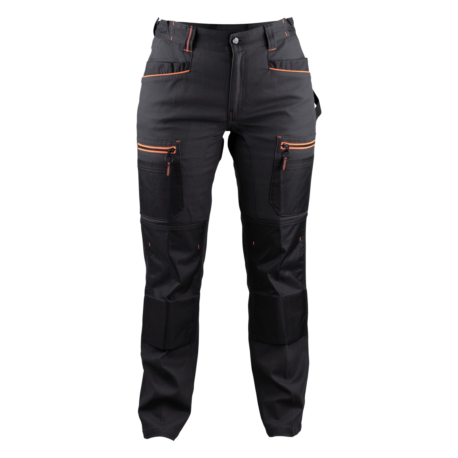 Pantalon de travail femme stretch avec poches genouillères LMA gris foncé / noir vue de face