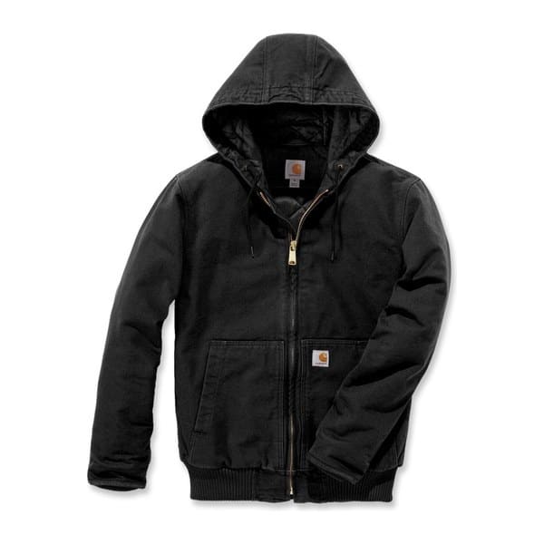 Blouson de travail à capuche matelassé Washed Duck Carhartt noir vue de face